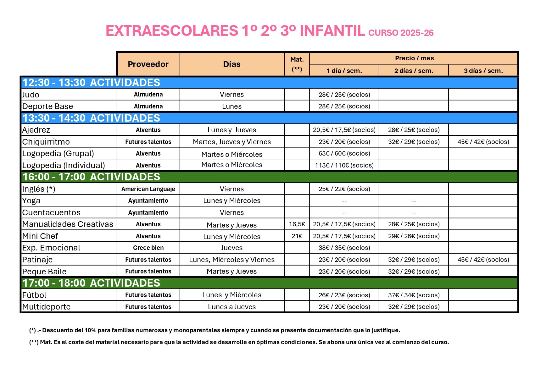 precios infantil